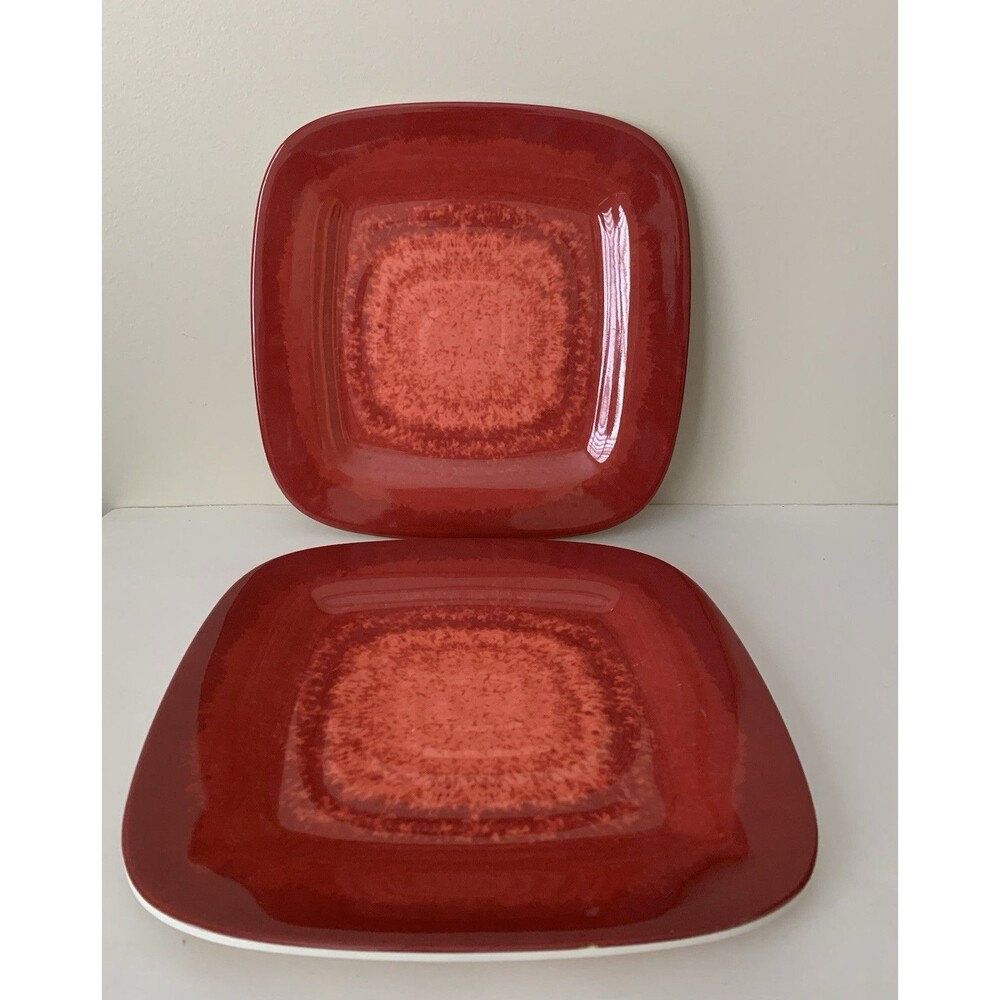 Better Homes and Gardens Melamine Square Dinner Plates Set of 2 Red Burst 10"